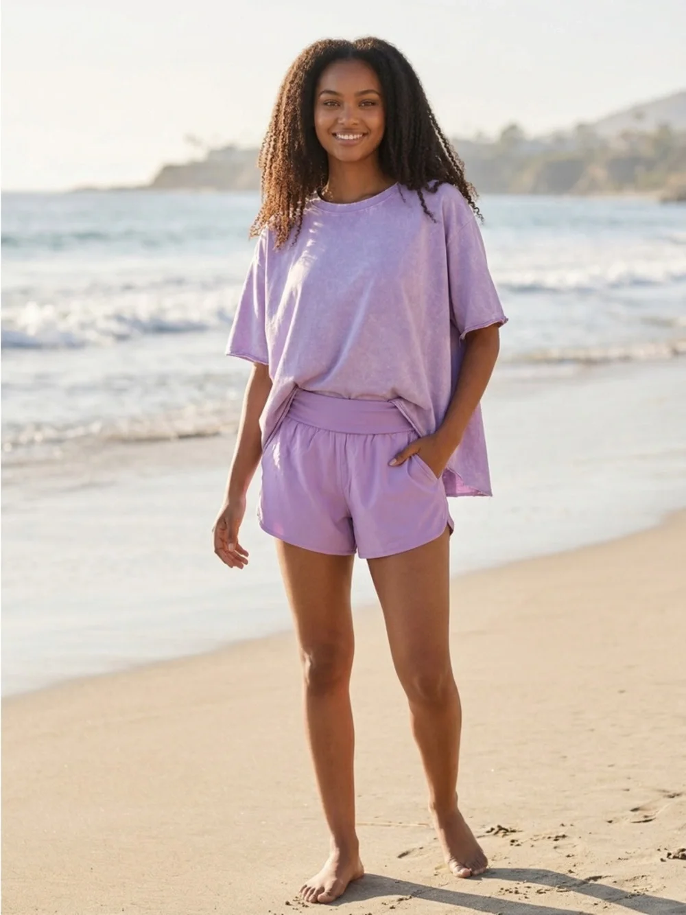 Lavender Two-Piece  Set - Tee & Shorts